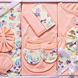 Babeemall 13 Pc New Born Baby Gift Set | Baby Shower Clothing Hamper for Boys & Girls | 100% Cotton Clothes Combo | Gift for New Parents | Infant Clothing Gift Set for Newborn (Peach)-image-34