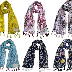fusfus Women's Printed Chiffon Scarves and Stoles, Free Size(Multicolour, FS1021) - Pack of 6-picture-26