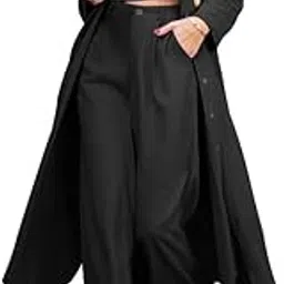quecy Women's Three-Piece Mid-Length Straight Coat Tank Top Wide-Leg Pant Suit Dress Black-picture-33
