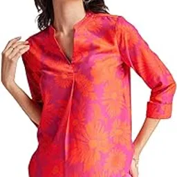 fablestreet Floral Pleat Detail Top - Fuchsia and Orange-picture-32