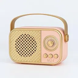 Fire turtle Vintage Bluetooth Wireless Speaker | 10W RMS Loud Sound | Retro Design with Type-C Charging, 8H Battery Backup, USB & AUX Input, Portable Home & Outdoor Speaker (M4-Pink)-image-4