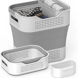Meneflix 1pc Classic Style Collapsible Laundry Hamper with Multiple Compartments - Durable Plastic Material, Foldable Design with Handles for Easy Storage & Organization in Laundry Room image 1