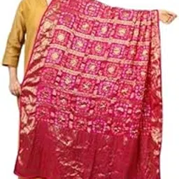 a r silk Women's Silk Gharchola Jaipuri Bhandej With Lotus Zari Work Pink Fancy Dupatta(ARS0824)-picture-30