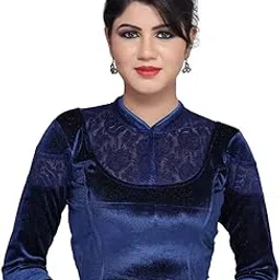 MSM Women's Velvet Saree Blouse (mm3112_38, Navy Blue, 38)-picture-13