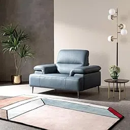 Fabrique Bavhaus Leatherette 2 Seater Sturdy Look Sofa Set With Puffy | Premium Standard Luxury | For Living Room Office & Drawing Room | Soft Comfortable & Easy to Move | Stainless Steel Legs | Blue1 image 1