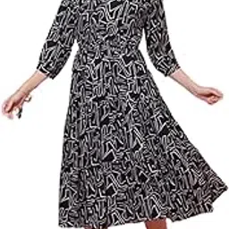 sheetal associates Women's Casual 3/4 Sleeve Crepe Fit and Flare Dress| Comfortable Relaxed Fit Summer Party Dress-picture-15