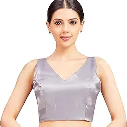studio shringaar Readymade Women's Satin Sleeveless Padded Saree Blouse.-picture-16