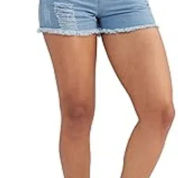 dolce crudo Women's Relaxed Mid Rise High Distress Regular Non Stretchable Denim Shorts-picture-37