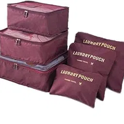 MOCOFO 6-Piece Travel Luggage Storage Bag Set - 3 Travel Storage Bags + 3 Small Clothing Organizers (Deep Red)-picture-31