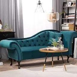 LORDOFWOOD Luxurious 2-Seater Chesterfield Chaise Lounge Couch - Button Tufted Velvet Upholstery for Living Room, Elegant and Timeless Design (Dark Blue)-picture-10