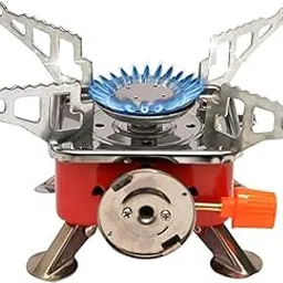 Portable Gas Camping Stove, Red and Silver Aluminum Construction, Foldable Support Arms, Manual Piezo Ignition, 2.8KW Propane Burner with Wind Protection for Outdoor Cooking-picture-22