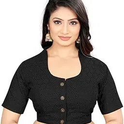 RR Creation Women's Pure Cotton Blouse with U-Neck & Short Sleeve, Readymade Saree Blouse for Girls & Women, Solid Stretchable Comfy Stylish Ethnic Design - Sizes: 32/34/ 36/38/ 40/42-picture-47
