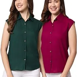 funday fashion Women's Rayon Blend Regular Fit Solid Casual Sleevesless Shirt (Pack of 2)-picture-10