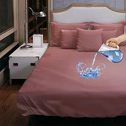 beetot PVC Water Proof and Dust Proof Double Bed Cover, Mattress Protector, Non-Toxic Bed Protector, Mattress Cover (6.25 * 5 Feet, Brown) image 1