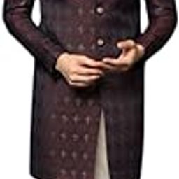 kisah Men's Indo-Western Sherwani Churidar Set, Purple Cotton, Jacquard Mandarin Collar Regular Fit Long Sleeves-picture-17
