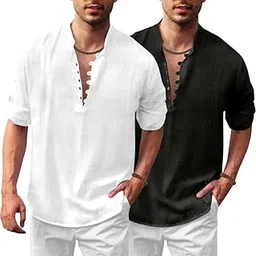 finivo fashion Men's Cotton Polyester Blend Solid Full Sleeve Regular Fit Short Kurta | Solid Pattern Mandarin Collar Straight Kurta-picture-28