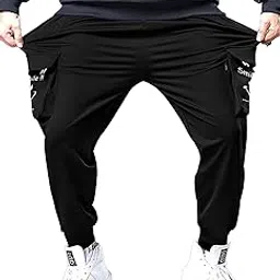 Mens Printed Black and White Loose Fit Polyester Cargo Pant-image-3