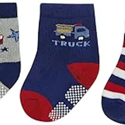 cuteably Baby Anti-Skid Cotton Socks, Navy Blue Red Grey, Pack of 3-picture-45