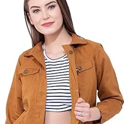 montrez Women Tan-Yellow Crop Denim Jacket-picture-36