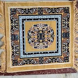 DIOS Traditional Persian Area Rug, Fringed Border, Vintage Pattern, Vira Aasan, Prayer Mat for Pooja Room, Soft Velvet Material Meditation Prayer Mat Size 20 X 20 Inch, Pack of 1 (1, Yellow Neww)-picture-24