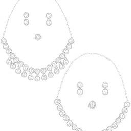 zaveri pearls Combo of 2 Silver Tone Dazzling Austrian Diamonds Contemporary Necklaces Earrings & Rings Set For Women-ZPFK21415-picture-49