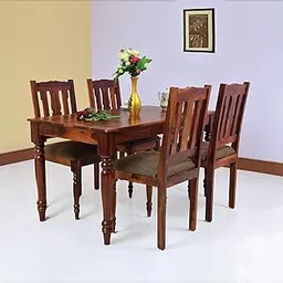 Wood world furniture Dining Table 4 Seater with Cushion Chair Sheesham Wood Four Seater Wooden Dining Room Set Dinner Table-picture-10