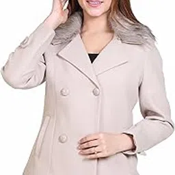 comfy sparrow Women Standard Length Wool Blend Double Breasted Short Coat with Detachable Fur Collar-picture-56