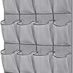 MISSLO Over The Door Shoe Organizer Hanging Closet Holder Hanger Storage Bag Rack with 24 Large Mesh Pockets, Gray image 1