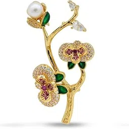 the opal jewels Pearl Flower Brooch Pin | 18k Gold Plated | Trendy, Lightweight & Comfortable | Stylish & Tarnish-Resistant | Qty : 1pc-picture-14