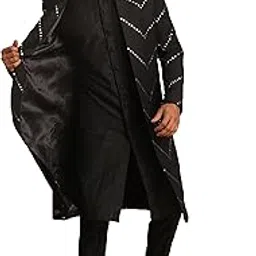 vastramay Mirror Work Front Open Sherwani Set with Pant Style Pyjama for Men – Elegant Ethnic Wear for Weddings & Festivals-picture-12