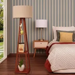R K Antique Hub Modern Wooden Floor Lamp with Storage Shelves, 3-Tier Display Stand, White Shade, Living Room Decor-picture-26