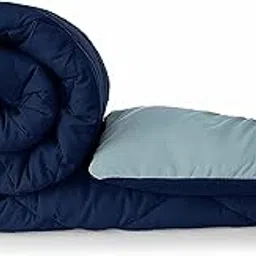 AEROHAVEN 220 GSM Microfiber All-Weather Solid Single Size Bed Reversible Comforter AC Quilt Blanket - (Single, Royal Blue and Mild Blue)-image-3