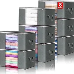 Budding Joy Clothes Storage, Foldable Large Storage Bags, Storage and Organization for Clothing, Blanket, Comforter, Clothes, Pillows, Toys, Closet Organizers with Enhanced Handle, 60L 8 Pack-picture-20