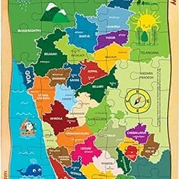 Webby Karnataka Map Wooden Jigsaw Puzzle, 40Pcs-picture-22