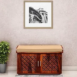 Solid Sheesham Wood Shoe Rack with Seat in Provincial Teak Finish-picture-31