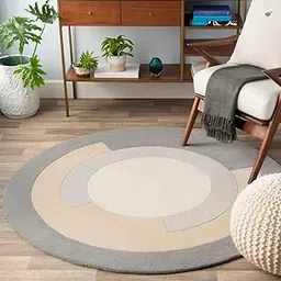 Safiya Carpet Modern Interior Handmade Tufted Soft Woolen Round Carpets for Home Living Room Dinning Room Bedroom Guest Room Kitchen & Hall (Beige Grey, 4 x 4) image 1