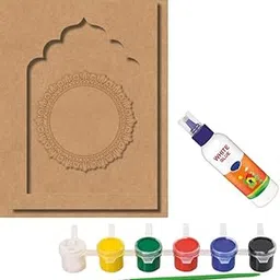 WRAPPING STUDIO MDF Rangoli Mandala Frame Painting Kit – 3D Wooden Art Craft Kit with Paints, Brush & Glue | Wall Hanging MDF Cutout for Kids Art & School Project | Size 30x23 cm | Pack of 2-image-27