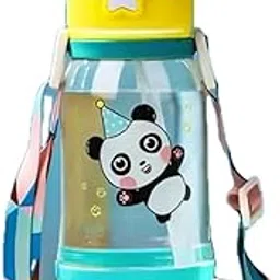 KIDS BASIC Deer Horn Sipper with Straw | Soft Silicone BPA Free Water Bottle with Shoulder Strap, 600 ml (Green)-picture-25