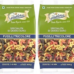 Gustora Fusilli Tricolore Pasta, 1kg (Pack of 2 x 500g) | 100% Durum Wheat Semolina (Suji) Pasta with Natural Colours from Spinach & Tomato Extracts | Bronze-Cut | Cooks Al Dente | Zero Maida | Eggless | Vegetarian-picture-15