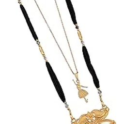 malkyn Women's Gold-Plated Traditional Mangalsutra with Intricate Peacock Design Pendant and Black Beaded Chain, Layered with a Dainty Adjustable Gold-Tone Charm Necklace-MD-039-picture-35