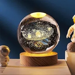 TER 3D Galaxy Crystal Ball Night Light | Dimmable Engraved LED Glass Ball Table Lamp with USB and Wooden Base for Home Decor, Office, Birthday Gift & Kids Bedroom (Planet)-picture-24