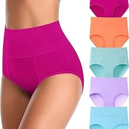 High Waisted Underwear for Women Cotton Blend Panties Bikini Panties Pack of 3(26 Till 30) Assorted-image-35