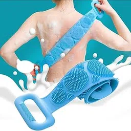 IKAA - Silicone Back Scrubber with Massage Nodes, Long Handle, Blue, Dual-Sided Bath Brush-picture-37