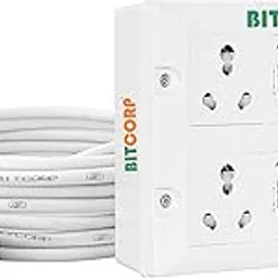 Bitcorp Electric Extension Board 4 Socket 4 Mcb, 16A 6000W Surge Protected Power Strip 1 Meter Cord for Office, Home, Fridge, Cooler, Gadgets, AC, EV Charging (White) 220V-image-38