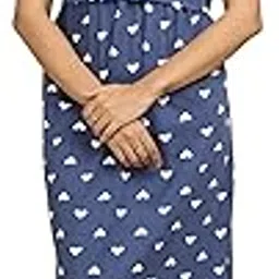 Mayaval Womens Blue Cotton Maternity Nursing Dress with White Heart Print-image-2