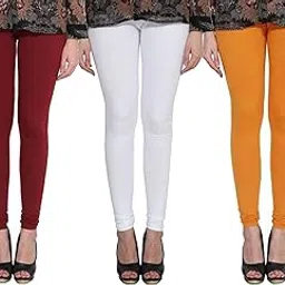 Premium_Cotton Lycra_Churidar Leggings_For Women/Girls/Ladies_Combo Pack of 3_(Maroon, White & Mustard Yellow)-image-91