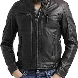 ORVIX Men's Genuine Lambskin Leather Retro Bomber Biker Jacket Black Motorcycle Racer Jacket-image-30