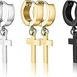 Valentine jewellery Stainless Steel Mens Earrings Combo Black Gold Silver Piercing Screw Bali Stud Hoops Earing Multicolor Earrings Combo for men boys Unisex-image-95