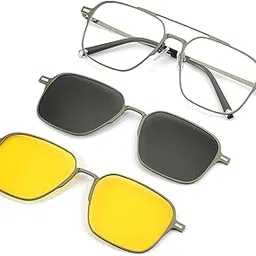 kopek 3-in-1 Magnetic Clip-On Sunglasses for Men and Women - Blue Light Blocking, Polarized Dark Grey, Night Vision Driving, UV Protection, Lightweight Frame image 1