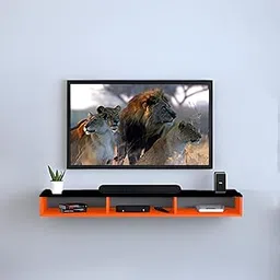 MDF TV Unit for 32 Inch TVs – Modern Wall Shelf Design (Black & Orange)-picture-11